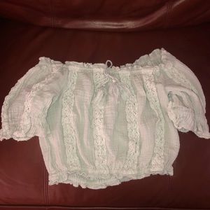 American Eagle Green Off the Shoulder Knit Top